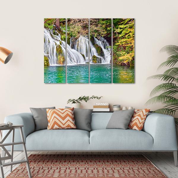 Waterfall And Small Lake In Forest Canvas Wall Art-1 Piece-Gallery Wrap-36" x 24"-Tiaracle