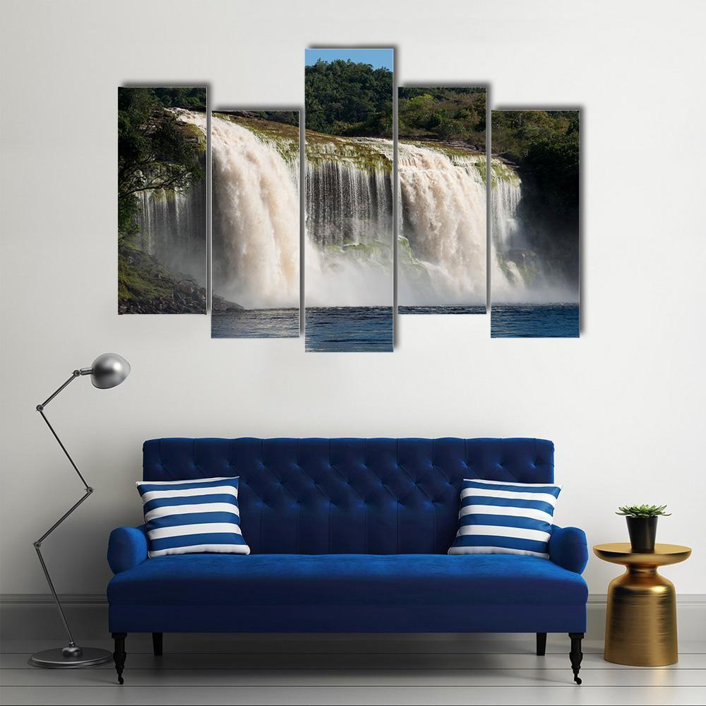 Waterfall At Canaima In Venezuela Canvas Wall Art-5 Pop-Gallery Wrap-47" x 32"-Tiaracle