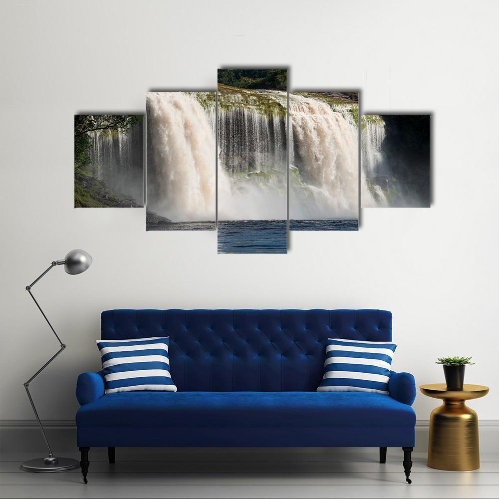 Waterfall At Canaima In Venezuela Canvas Wall Art-5 Star-Gallery Wrap-62" x 32"-Tiaracle