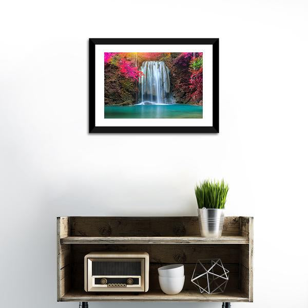 Waterfall At Colorful Place Canvas Wall Art-1 Piece-Framed Print-20" x 16"-Tiaracle