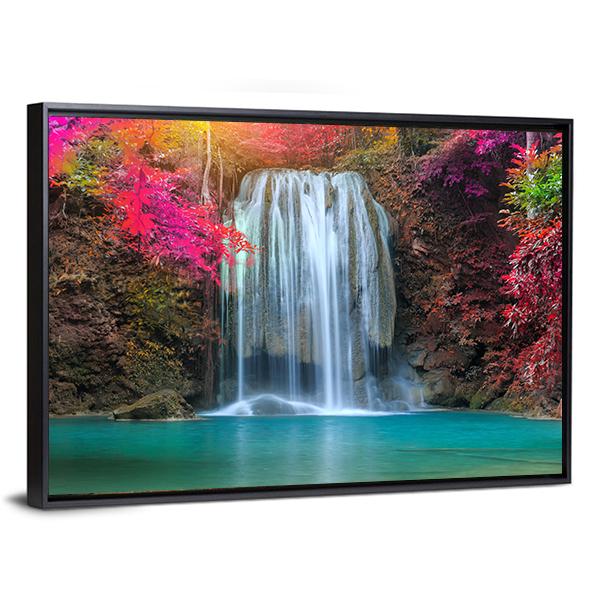 Waterfall At Colorful Place Canvas Wall Art-3 Horizontal-Gallery Wrap-25" x 16"-Tiaracle