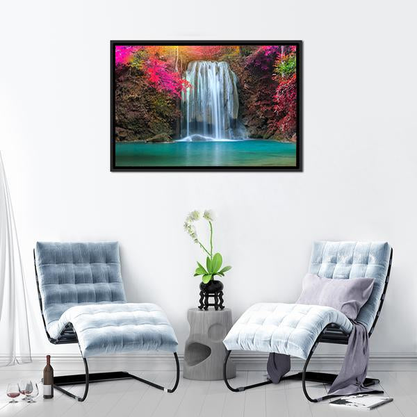 Waterfall At Colorful Place Canvas Wall Art-3 Horizontal-Gallery Wrap-25" x 16"-Tiaracle