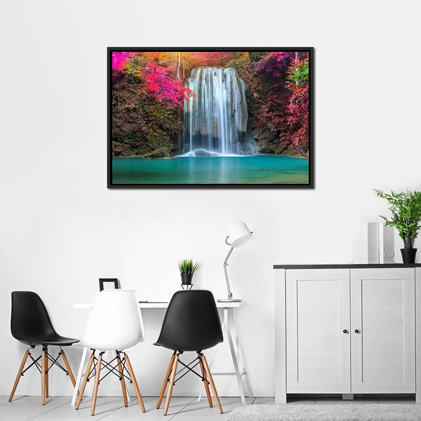 Waterfall At Colorful Place Canvas Wall Art-3 Horizontal-Gallery Wrap-25" x 16"-Tiaracle