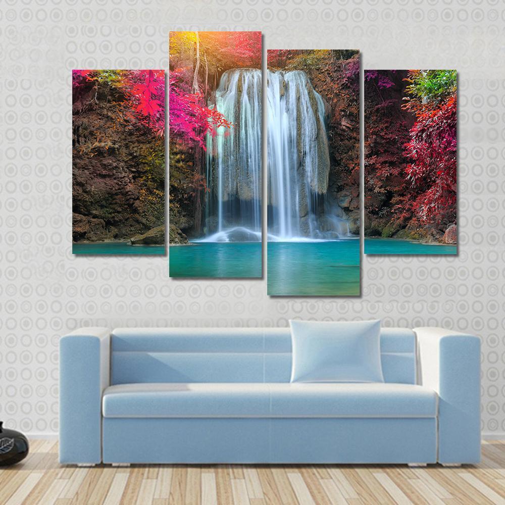 Waterfall At Colorful Place Canvas Wall Art-4 Pop-Gallery Wrap-50" x 32"-Tiaracle