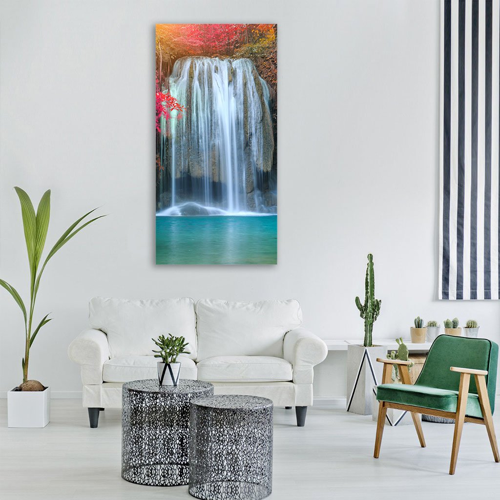 Waterfall At Colorful Place Vertical Canvas Wall Art-3 Vertical-Gallery Wrap-12" x 25"-Tiaracle