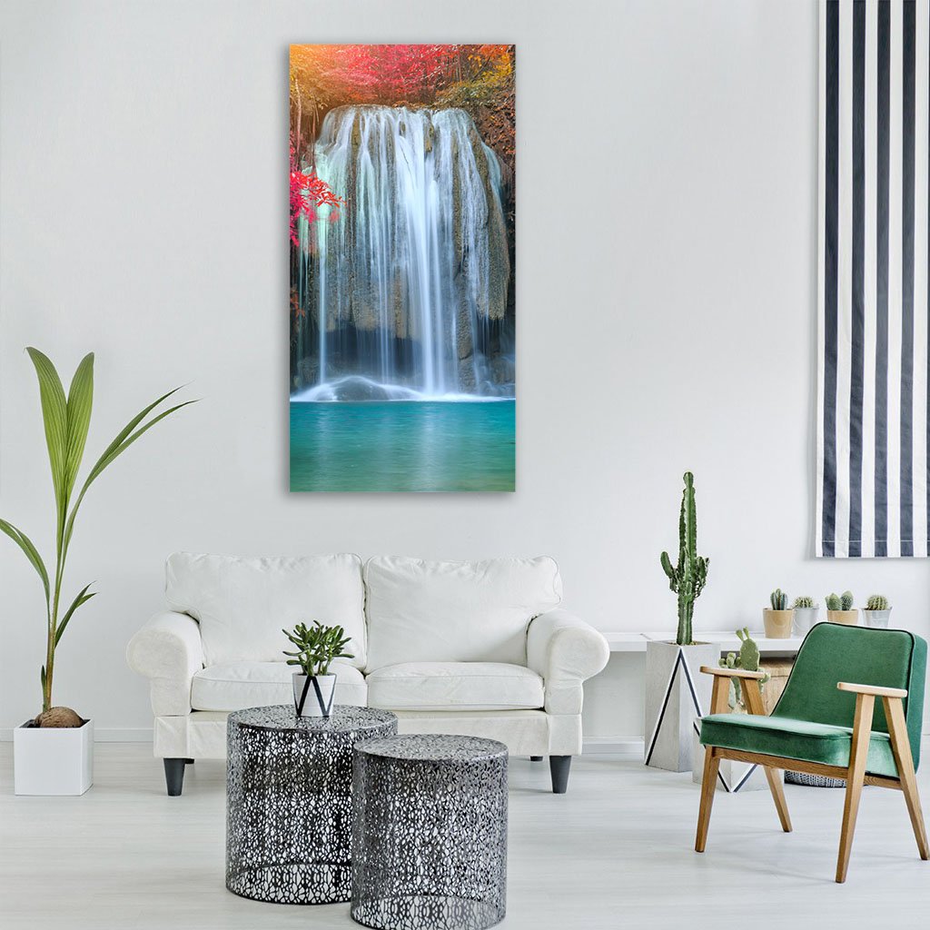 Waterfall At Colorful Place Vertical Canvas Wall Art-3 Vertical-Gallery Wrap-12" x 25"-Tiaracle