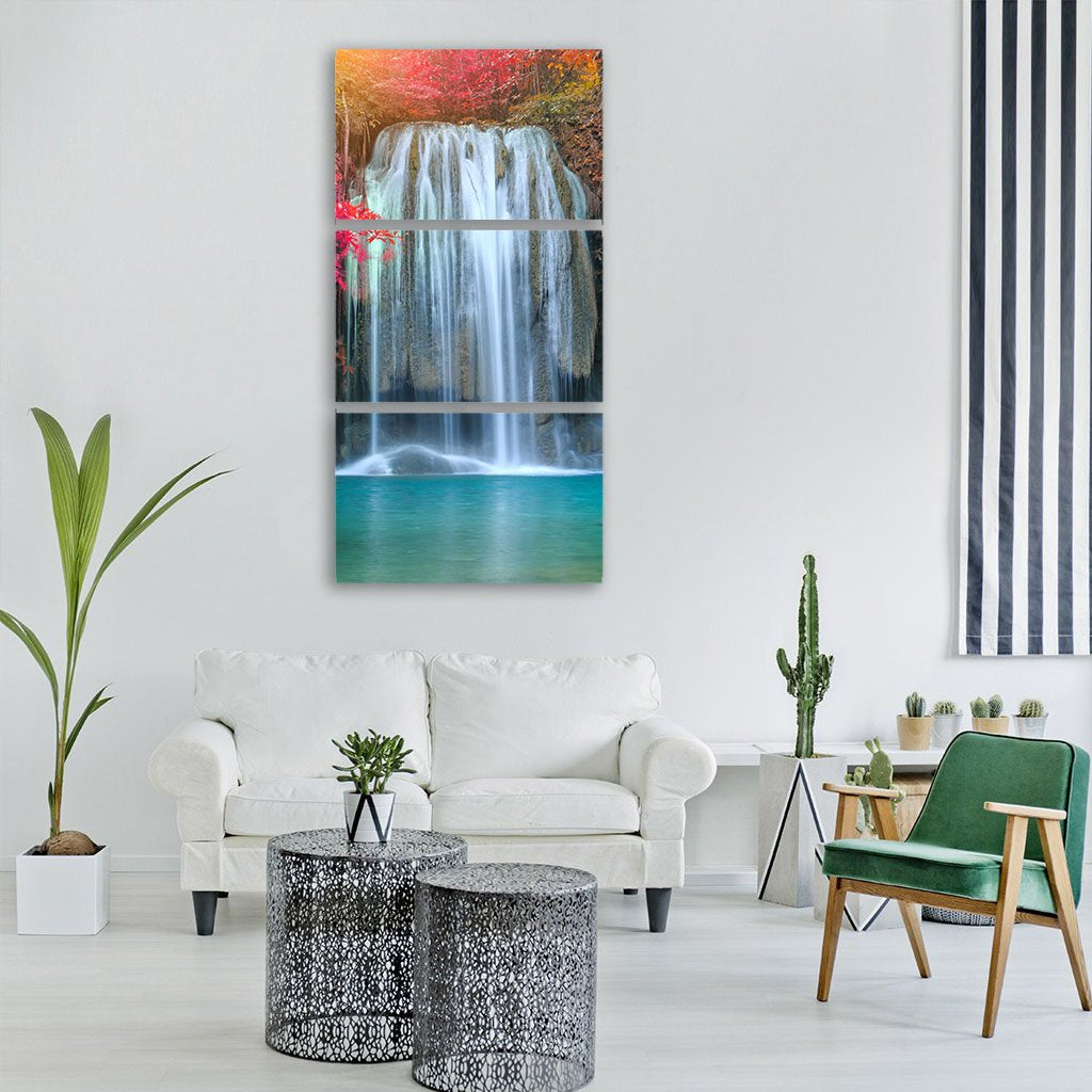 Waterfall At Colorful Place Vertical Canvas Wall Art-3 Vertical-Gallery Wrap-12" x 25"-Tiaracle