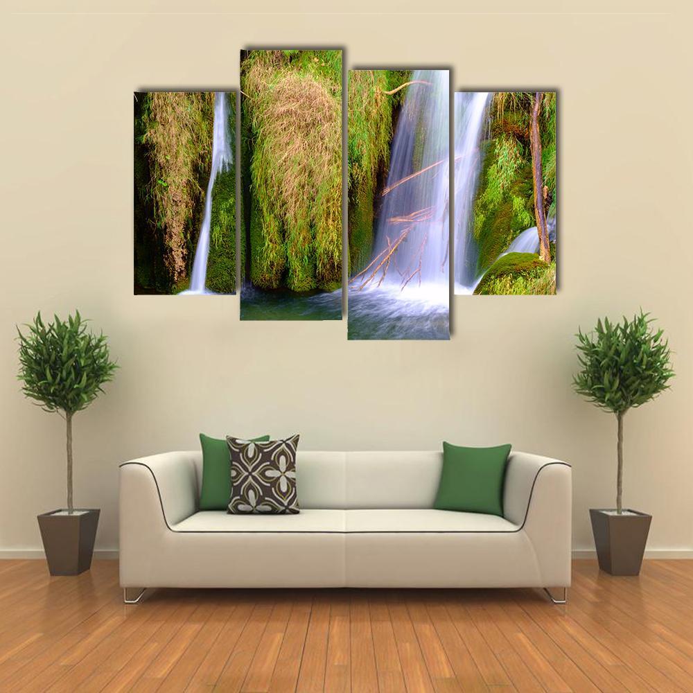 Waterfall At Plitvice National Park Canvas Wall Art-4 Pop-Gallery Wrap-50" x 32"-Tiaracle