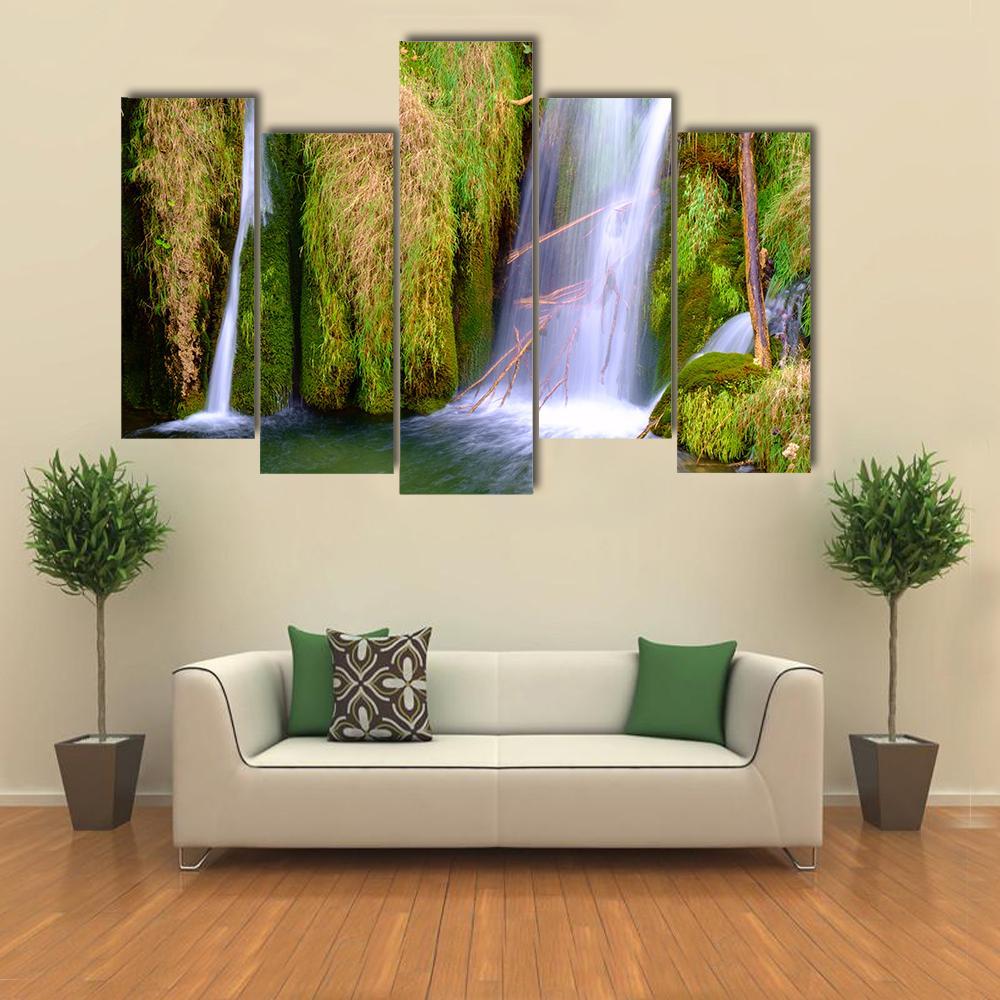 Waterfall At Plitvice National Park Canvas Wall Art-5 Pop-Gallery Wrap-47" x 32"-Tiaracle