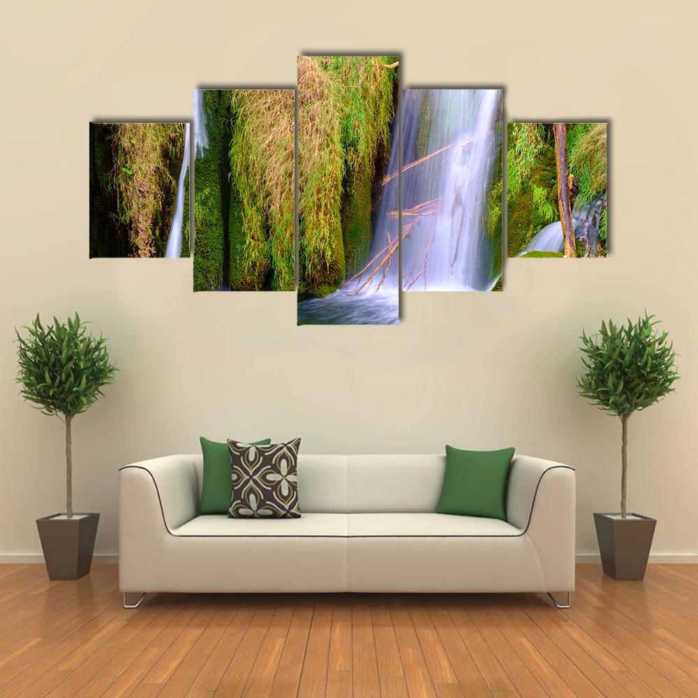 Waterfall At Plitvice National Park Canvas Wall Art-5 Star-Gallery Wrap-62" x 32"-Tiaracle