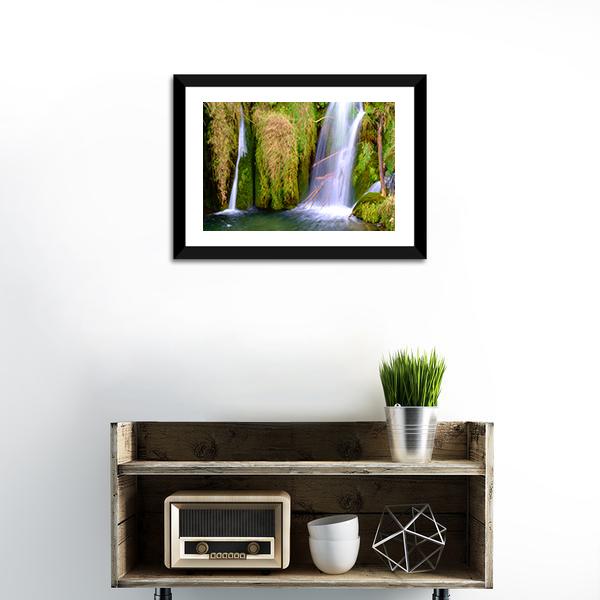 Waterfall At Plitvice National Park Canvas Wall Art-1 Piece-Framed Print-20" x 16"-Tiaracle