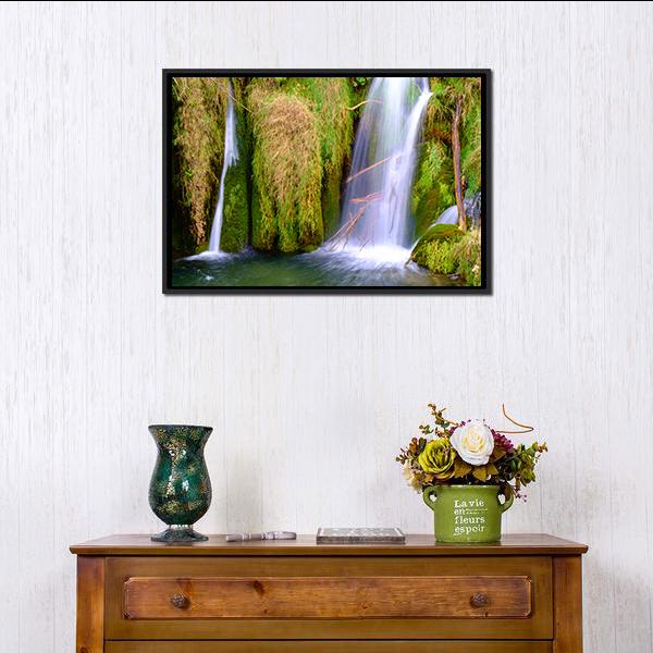 Waterfall At Plitvice National Park Canvas Wall Art-1 Piece-Floating Frame-24" x 16"-Tiaracle