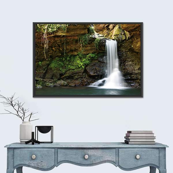 Waterfall At Rocky Place Canvas Wall Art-1 Piece-Floating Frame-24" x 16"-Tiaracle