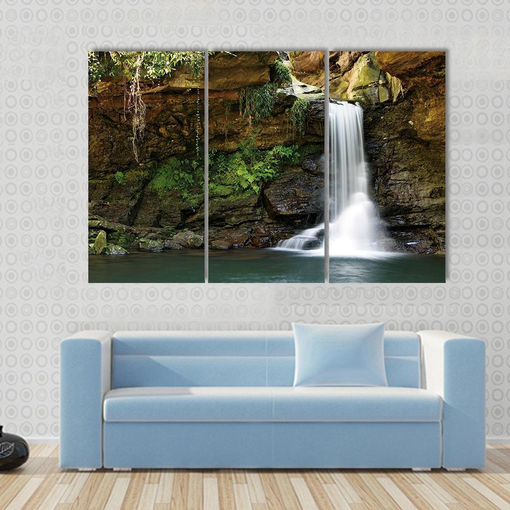 Waterfall At Rocky Place Canvas Wall Art-3 Horizontal-Gallery Wrap-37" x 24"-Tiaracle