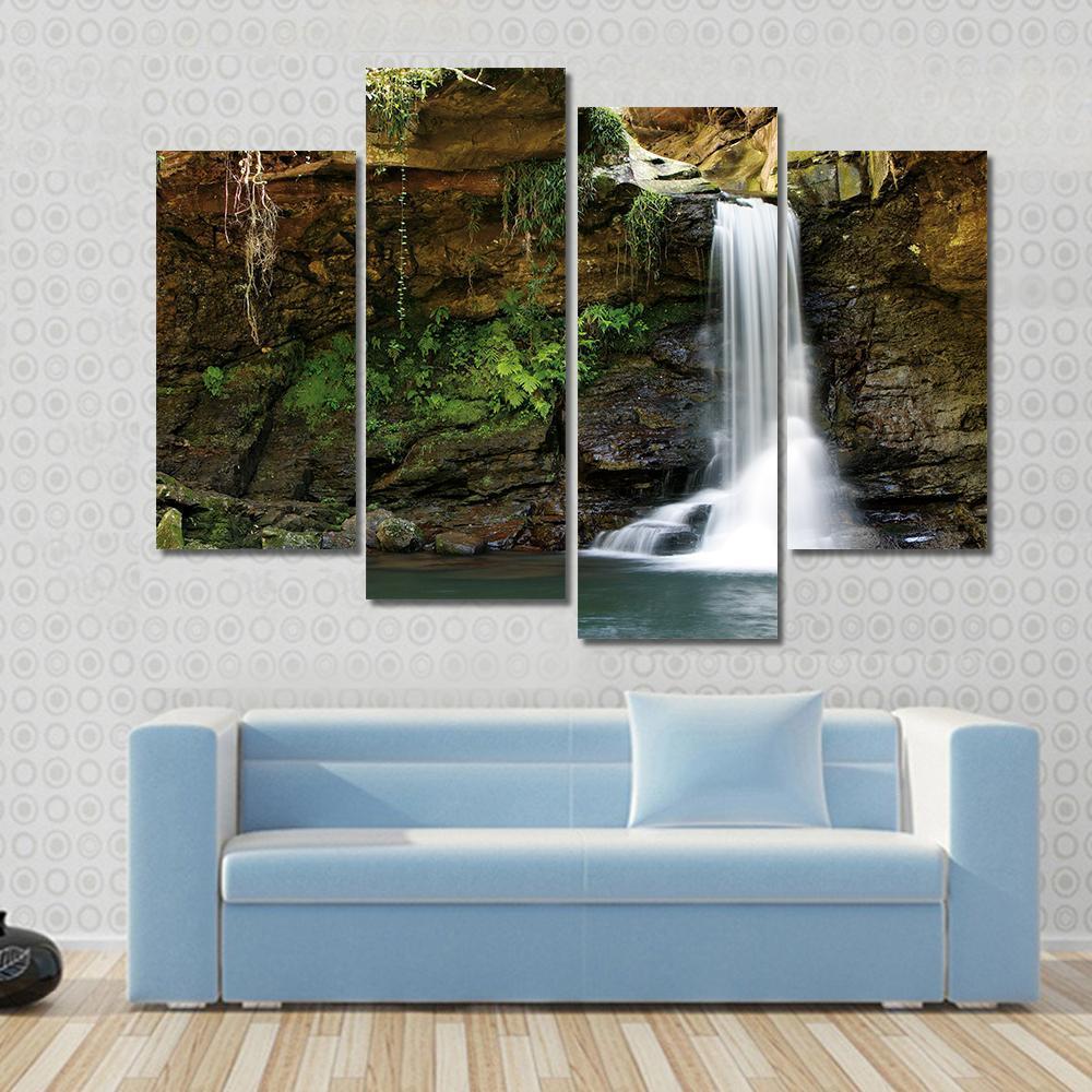 Waterfall At Rocky Place Canvas Wall Art-4 Pop-Gallery Wrap-50" x 32"-Tiaracle