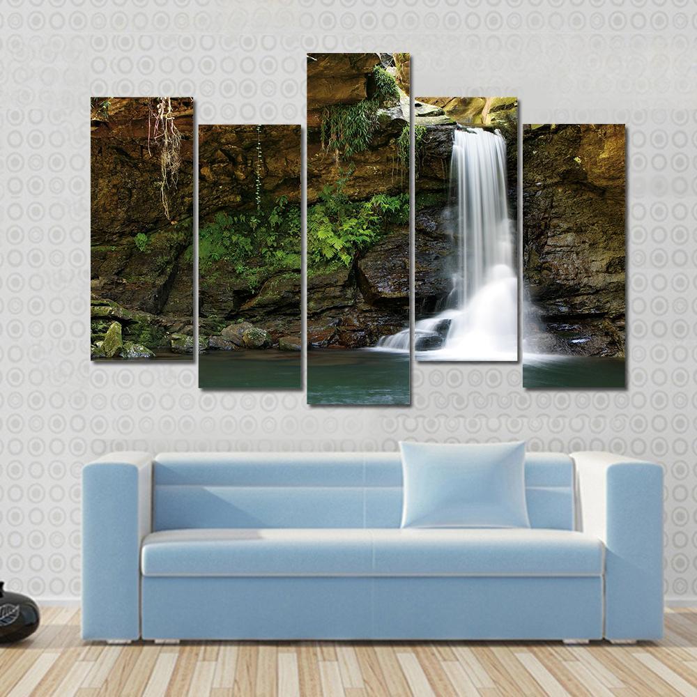 Waterfall At Rocky Place Canvas Wall Art-5 Pop-Gallery Wrap-47" x 32"-Tiaracle