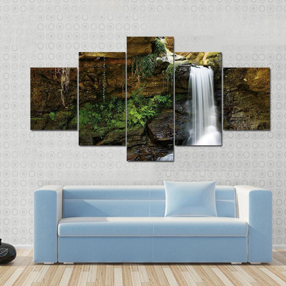 Waterfall At Rocky Place Canvas Wall Art-1 Piece-Gallery Wrap-48" x 32"-Tiaracle