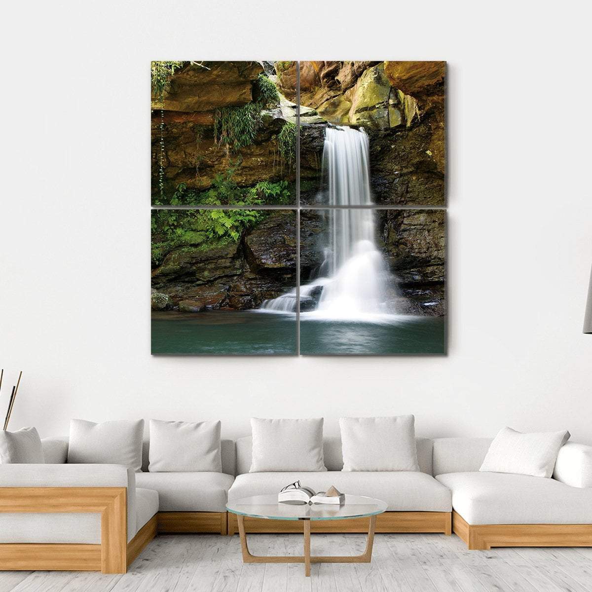 Waterfall At Rocky Place Canvas Wall Art-4 Square-Gallery Wrap-17" x 17"-Tiaracle