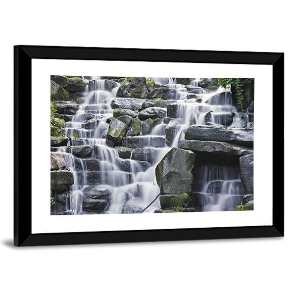 Waterfall Cascades Flowing Over Flat Rocks Canvas Wall Art-3 Horizontal-Gallery Wrap-25" x 16"-Tiaracle