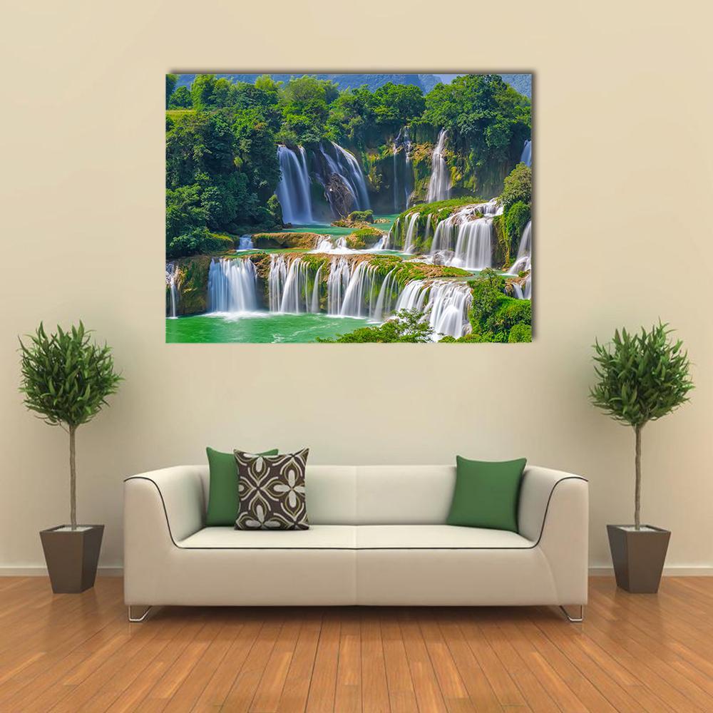 Waterfall Detian Canvas Wall Art-4 Horizontal-Gallery Wrap-34" x 24"-Tiaracle