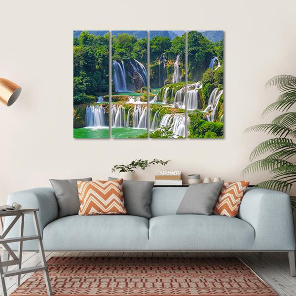 Waterfall Detian Canvas Wall Art-4 Horizontal-Gallery Wrap-34" x 24"-Tiaracle