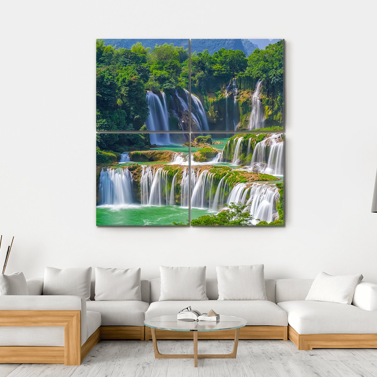 Waterfall Detian Canvas Wall Art-4 Square-Gallery Wrap-17" x 17"-Tiaracle