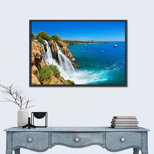 Waterfall Duden At Antalya Turkey Canvas Wall Art-1 Piece-Floating Frame-24" x 16"-Tiaracle