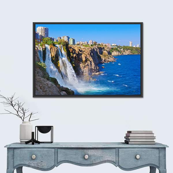 Waterfall Duden At Antalya Turkey Canvas Wall Art-1 Piece-Floating Frame-24" x 16"-Tiaracle