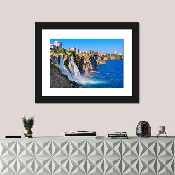 Waterfall Duden At Antalya Turkey Canvas Wall Art-1 Piece-Framed Print-20" x 16"-Tiaracle
