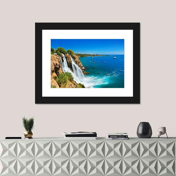 Waterfall Duden At Antalya Turkey Canvas Wall Art-1 Piece-Framed Print-20" x 16"-Tiaracle