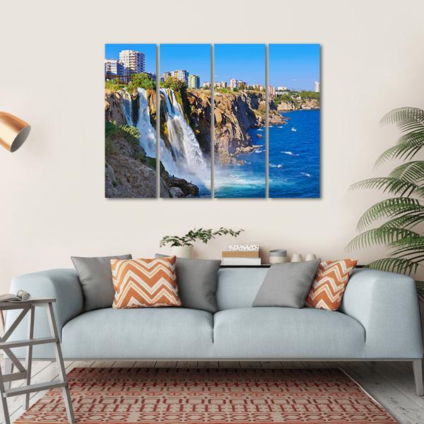 Waterfall Duden At Antalya Turkey Canvas Wall Art-4 Horizontal-Gallery Wrap-34" x 24"-Tiaracle