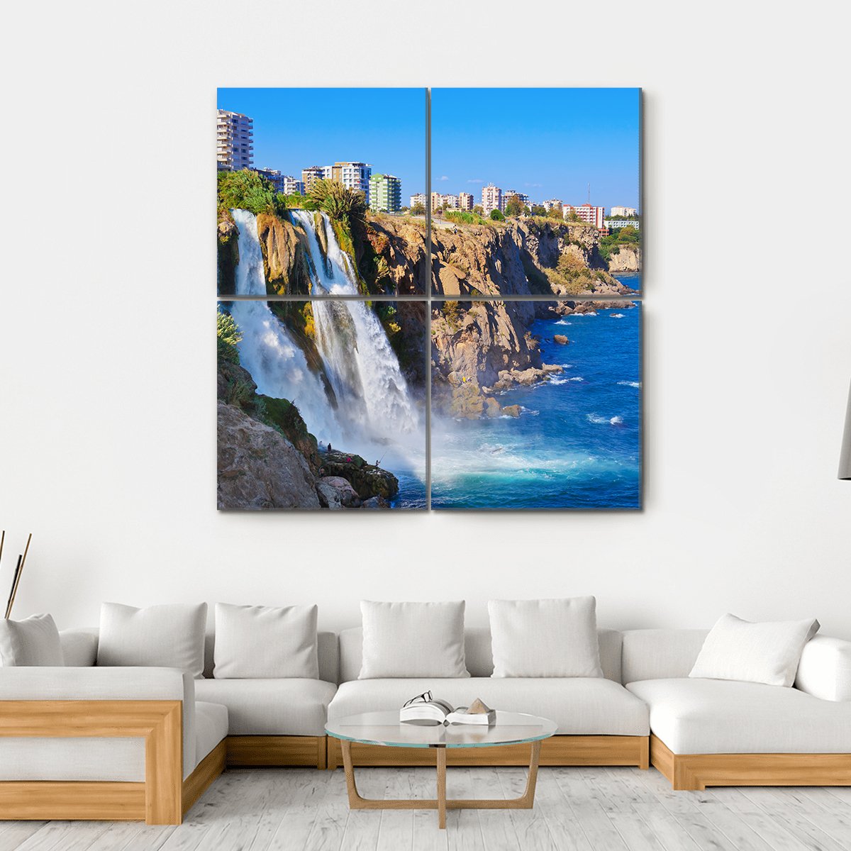 Waterfall Duden At Antalya Turkey Canvas Wall Art-4 Square-Gallery Wrap-17" x 17"-Tiaracle
