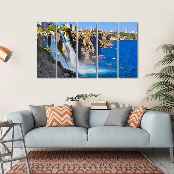 Waterfall Duden At Antalya Turkey Canvas Wall Art-5 Horizontal-Gallery Wrap-22" x 12"-Tiaracle