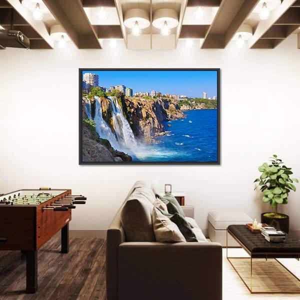 Waterfall Duden At Antalya Turkey Canvas Wall Art-5 Horizontal-Gallery Wrap-22" x 12"-Tiaracle