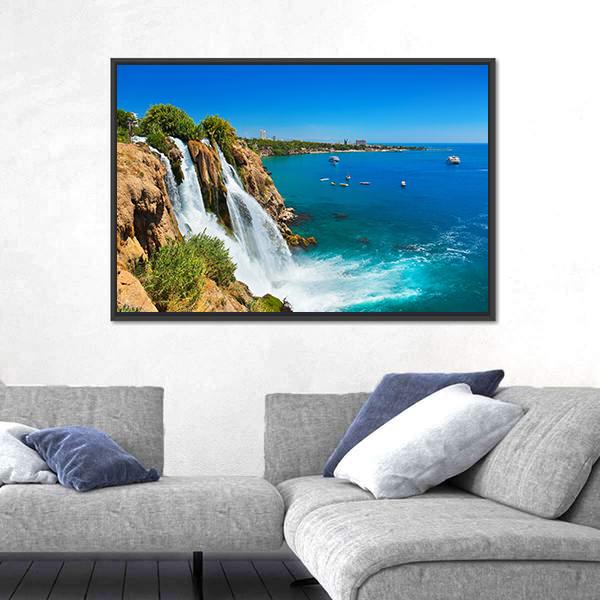 Waterfall Duden At Antalya Turkey Canvas Wall Art-3 Horizontal-Gallery Wrap-25" x 16"-Tiaracle