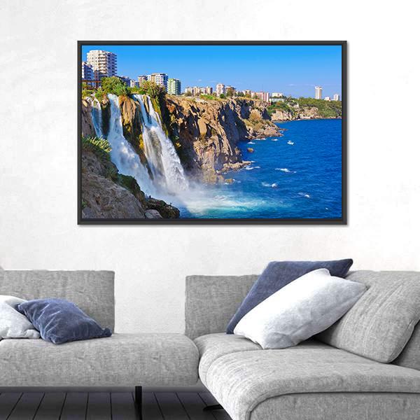 Waterfall Duden At Antalya Turkey Canvas Wall Art-3 Horizontal-Gallery Wrap-25" x 16"-Tiaracle