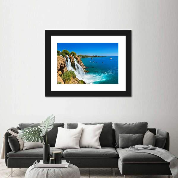 Waterfall Duden At Antalya Turkey Canvas Wall Art-3 Horizontal-Gallery Wrap-25" x 16"-Tiaracle