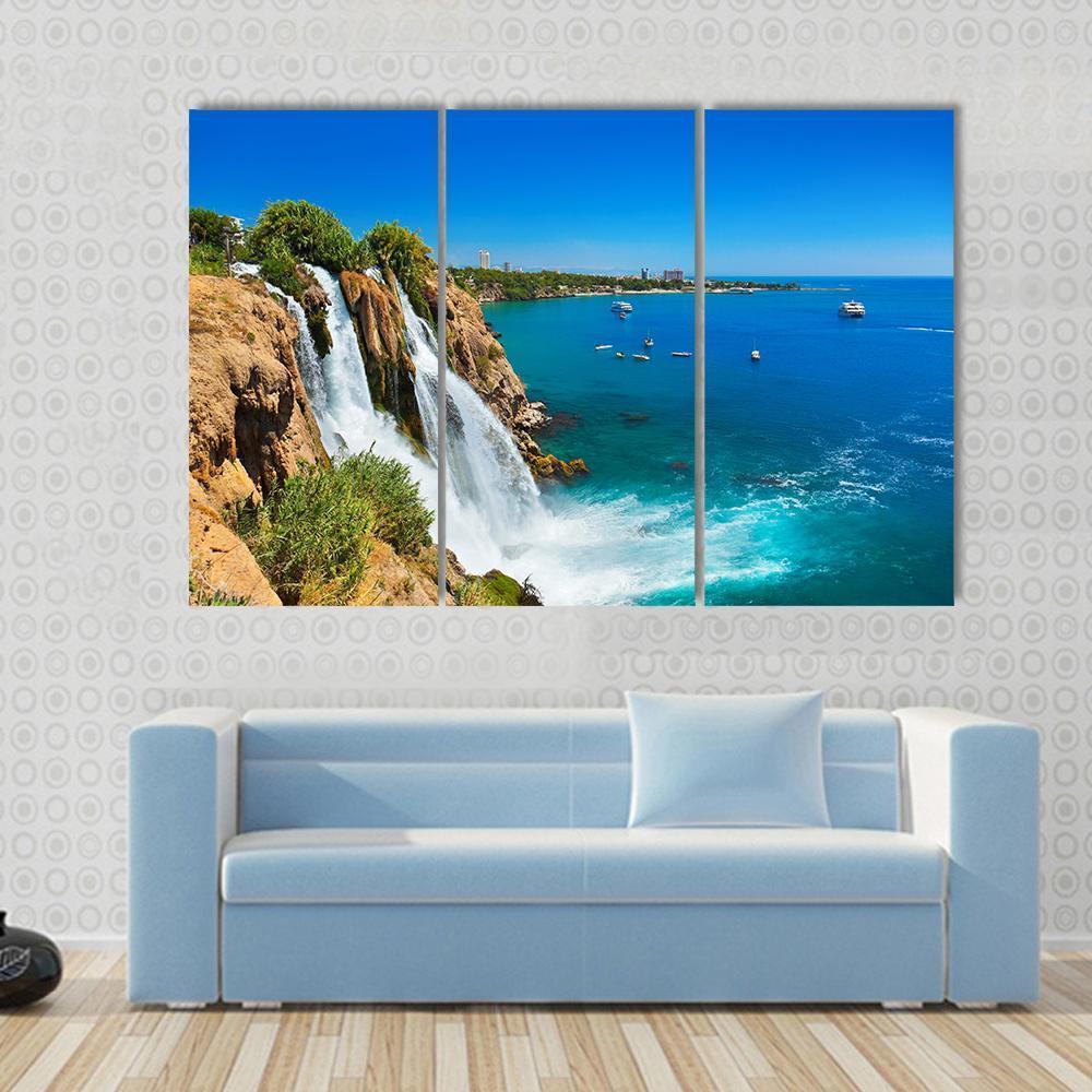 Waterfall Duden At Antalya Turkey Canvas Wall Art-3 Horizontal-Gallery Wrap-37" x 24"-Tiaracle