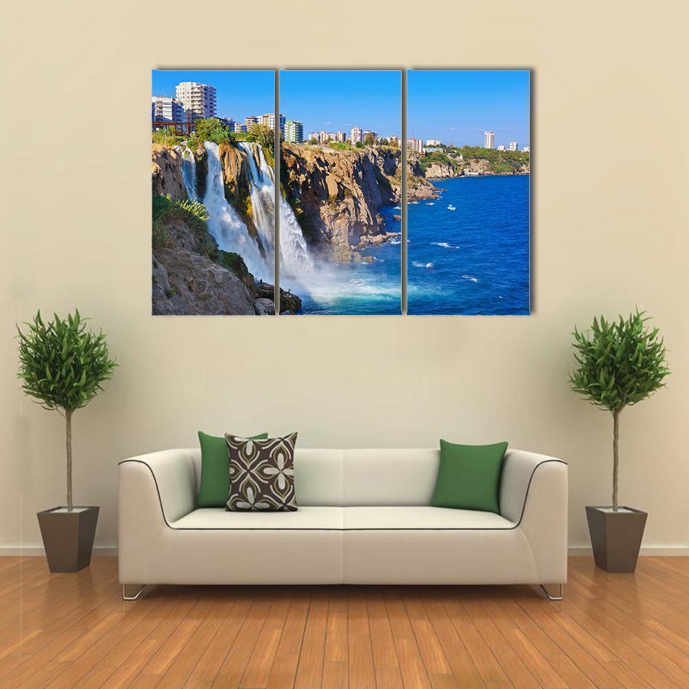 Waterfall Duden At Antalya Turkey Canvas Wall Art-3 Horizontal-Gallery Wrap-37" x 24"-Tiaracle