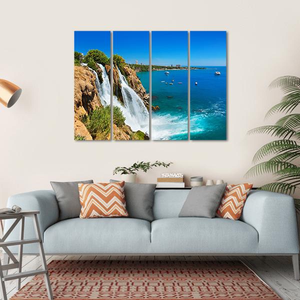 Waterfall Duden At Antalya Turkey Canvas Wall Art-4 Horizontal-Gallery Wrap-34" x 24"-Tiaracle