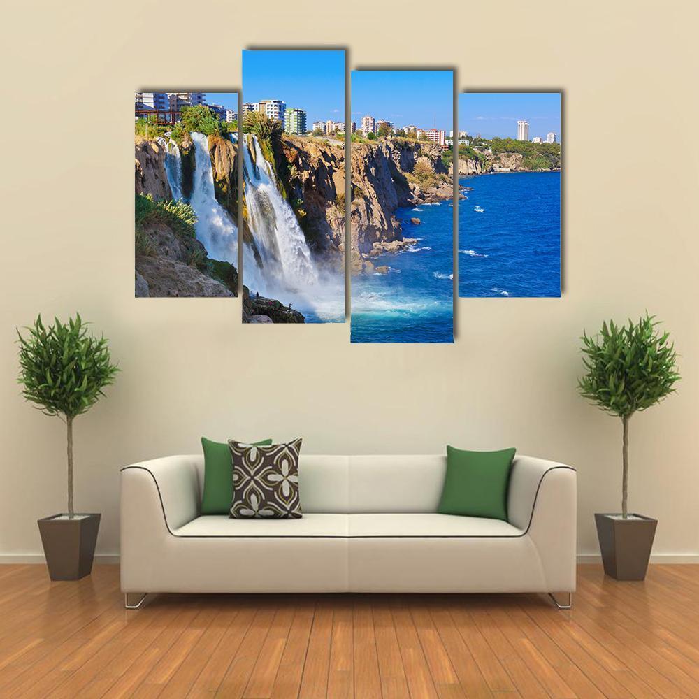 Waterfall Duden At Antalya Turkey Canvas Wall Art-4 Pop-Gallery Wrap-50" x 32"-Tiaracle