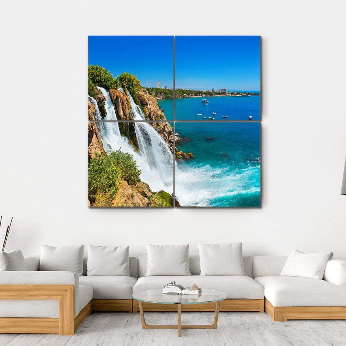 Waterfall Duden At Antalya Turkey Canvas Wall Art-4 Square-Gallery Wrap-17" x 17"-Tiaracle