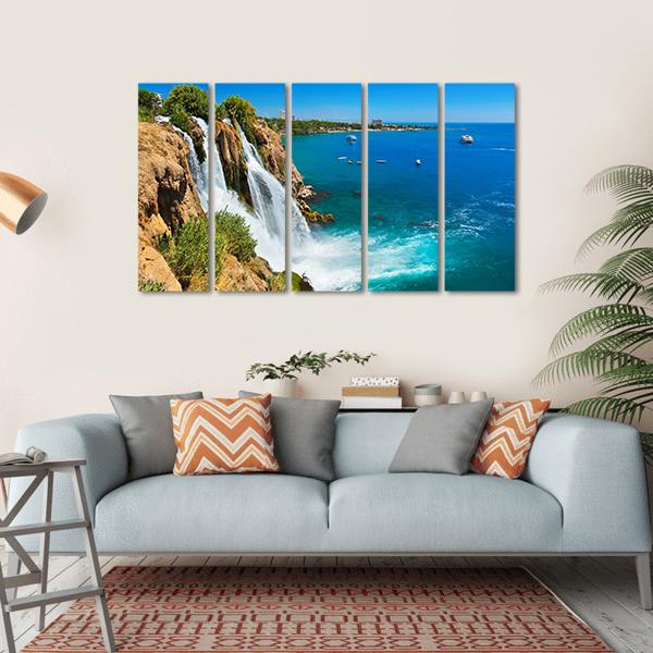 Waterfall Duden At Antalya Turkey Canvas Wall Art-5 Horizontal-Gallery Wrap-22" x 12"-Tiaracle