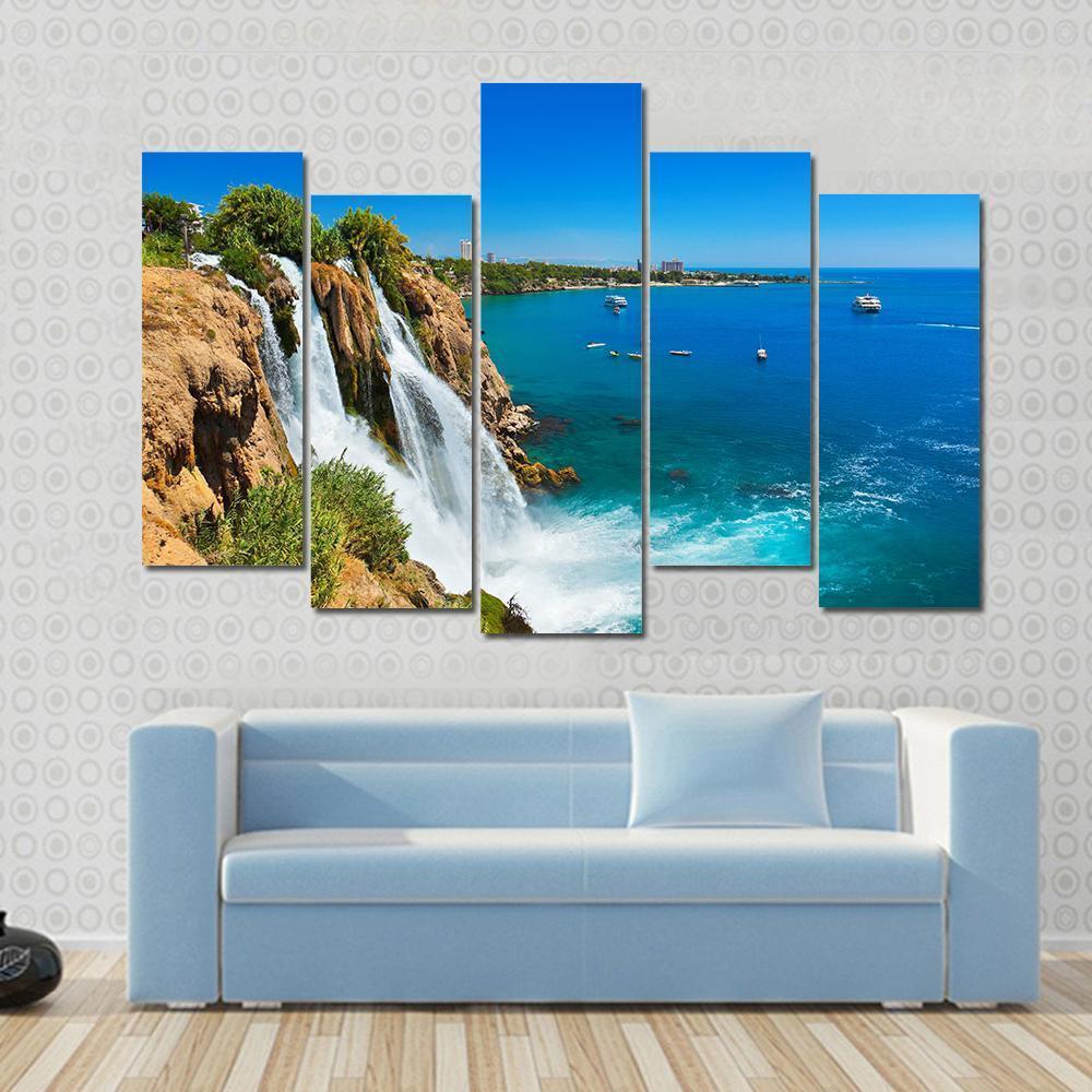 Waterfall Duden At Antalya Turkey Canvas Wall Art-5 Pop-Gallery Wrap-47" x 32"-Tiaracle