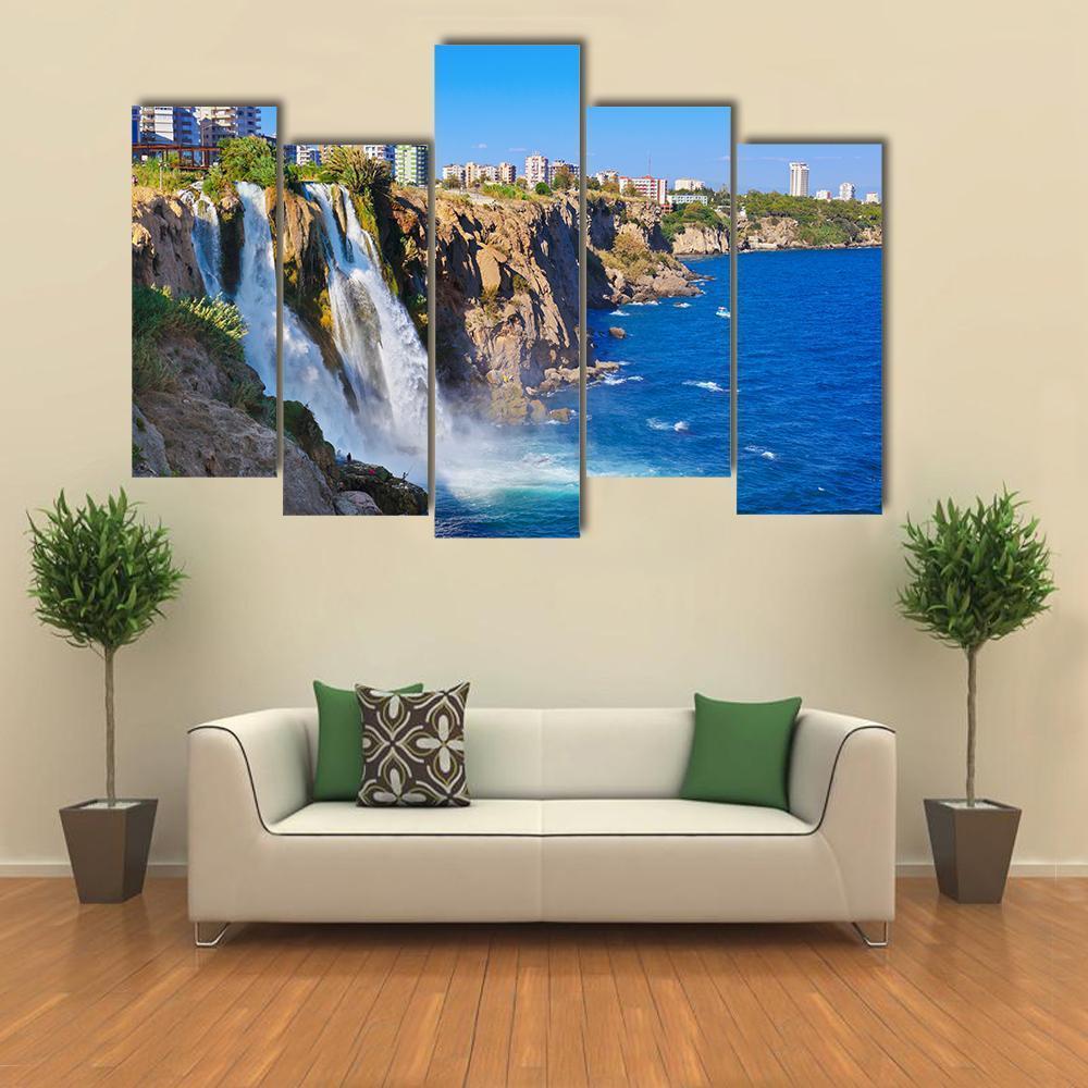 Waterfall Duden At Antalya Turkey Canvas Wall Art-5 Pop-Gallery Wrap-47" x 32"-Tiaracle