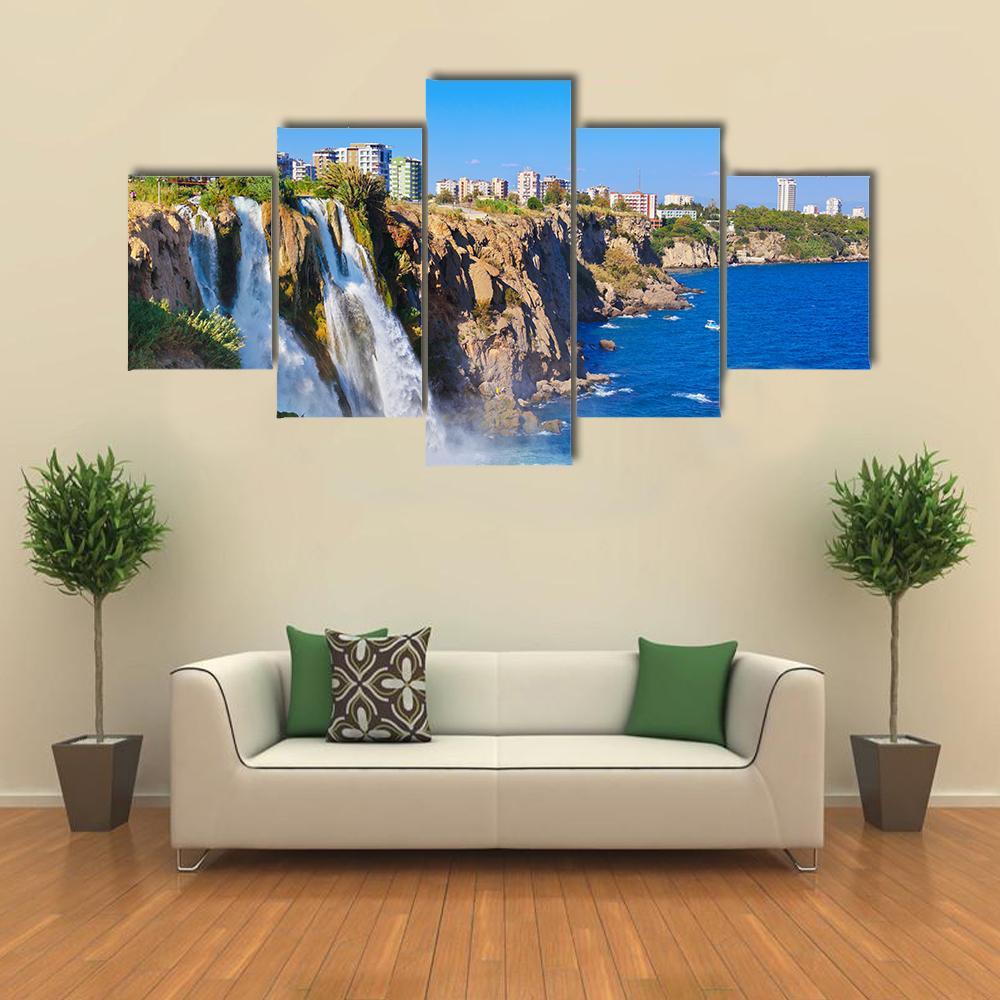 Waterfall Duden At Antalya Turkey Canvas Wall Art-5 Star-Gallery Wrap-62" x 32"-Tiaracle