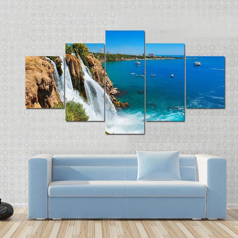 Waterfall Duden At Antalya Turkey Canvas Wall Art-3 Horizontal-Gallery Wrap-37" x 24"-Tiaracle