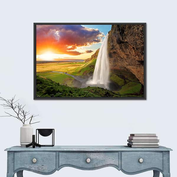 Waterfall Iceland - Seljalandsfoss Canvas Wall Art-1 Piece-Floating Frame-24" x 16"-Tiaracle