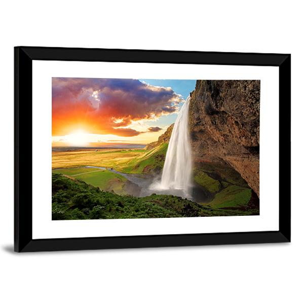 Waterfall Iceland - Seljalandsfoss Canvas Wall Art-3 Horizontal-Gallery Wrap-25" x 16"-Tiaracle