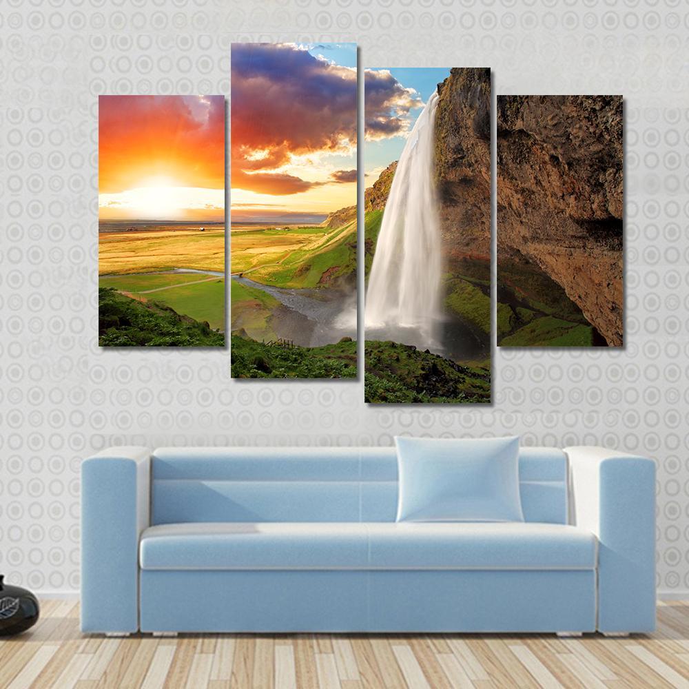 Waterfall Iceland - Seljalandsfoss Canvas Wall Art-4 Pop-Gallery Wrap-50" x 32"-Tiaracle